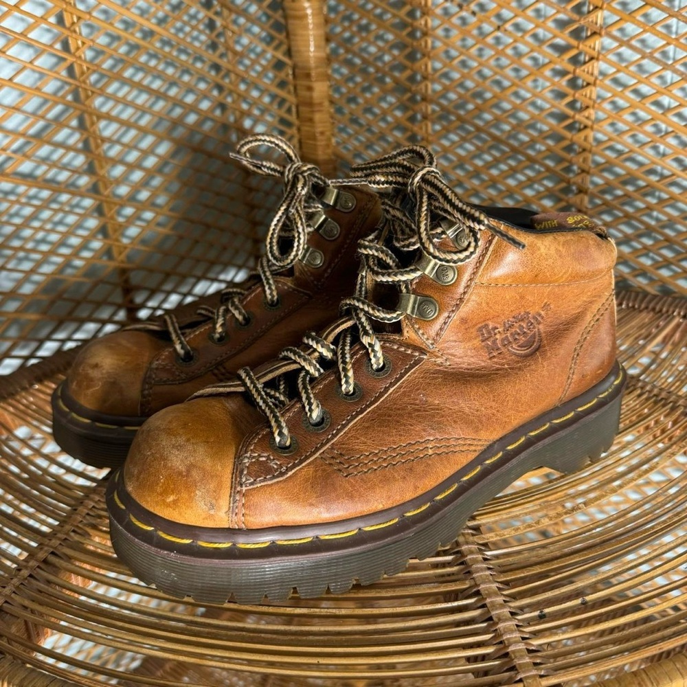 Brown Leather Boots with Yellow Stitching